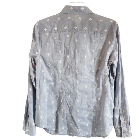 Ann Taylor Loft NWT The Softened Thin Lightweight Blue Diamond Pattern Blouse S - Picture 9 of 11